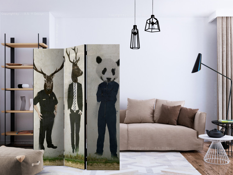 Room Divider Screen Man or Animal? (3-piece) - three human figures with animal heads 124267 additionalImage 4