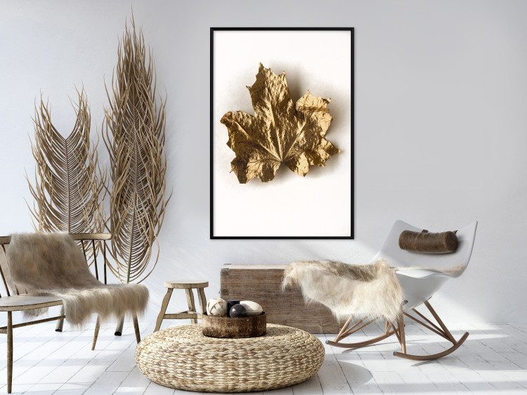 Poster Golden Maple - leaf covered with a thin layer of gold lying on white background 124967 additionalImage 3