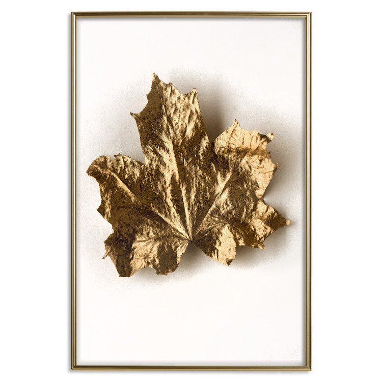 Poster Golden Maple - leaf covered with a thin layer of gold lying on white background 124967 additionalImage 18