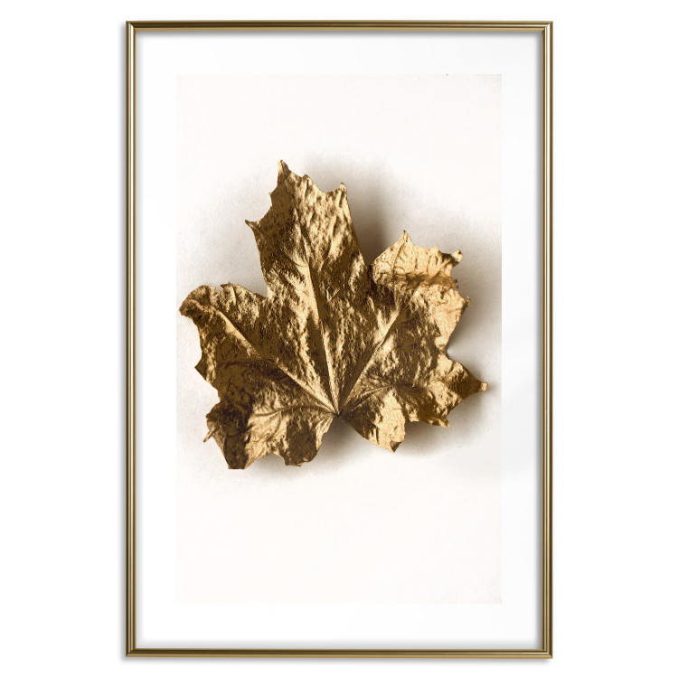 Poster Golden Maple - leaf covered with a thin layer of gold lying on white background 124967 additionalImage 20
