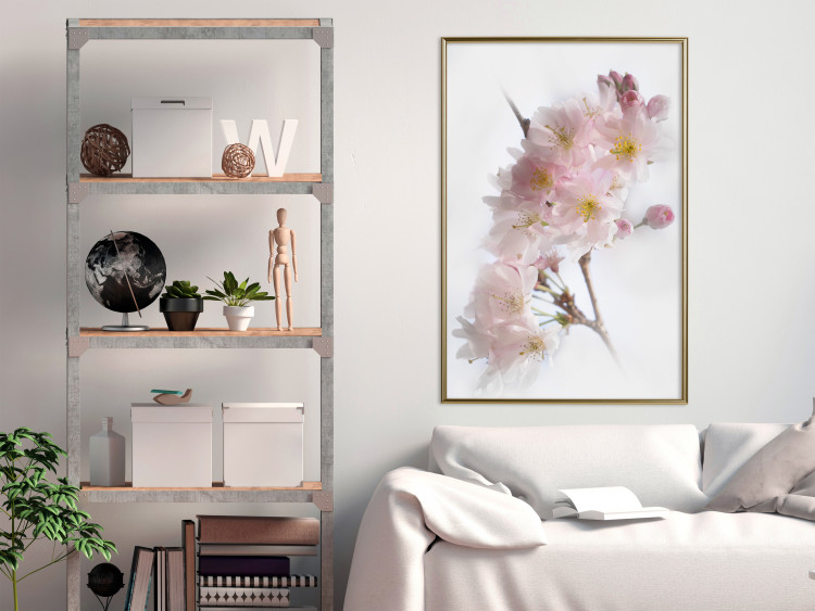 Poster Spring in Japan - branch with pink flowers on a bright white background 125867 additionalImage 7
