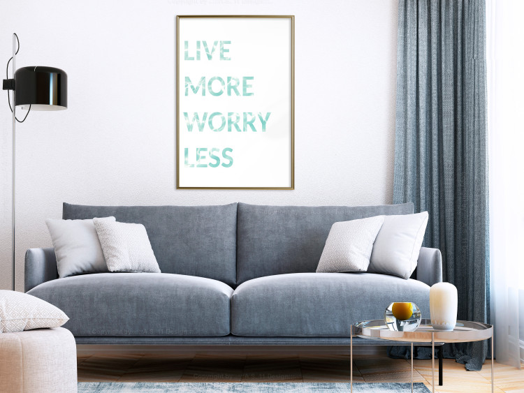 Poster Live More Worry Less - blue English inscription on white background 128367 additionalImage 5