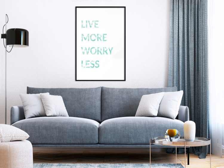 Poster Live More Worry Less - blue English inscription on white background 128367 additionalImage 18