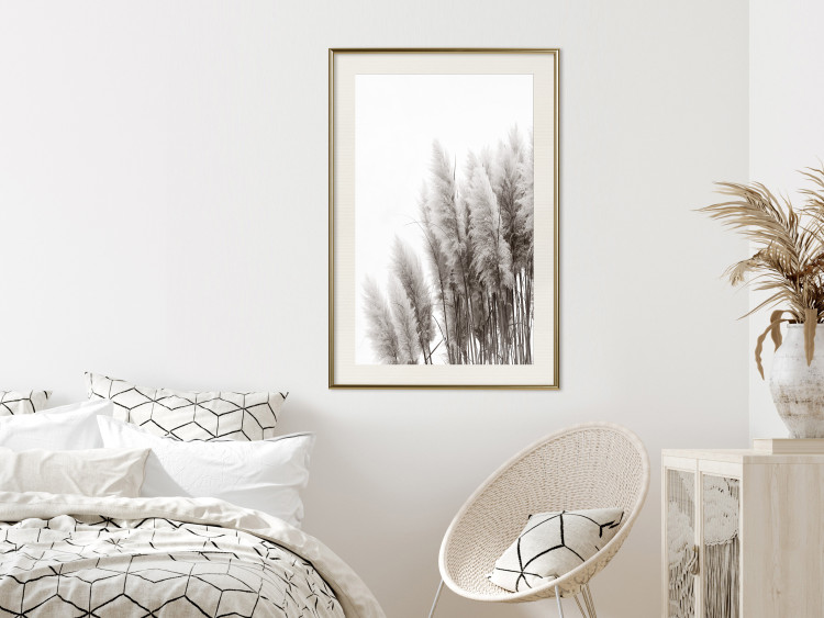 Poster Waiting for the Wind - monochromatic landscape of plants on a white background 130267 additionalImage 22