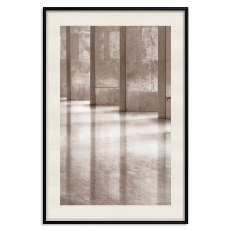Wall Poster Lighted Corridor - architecture with a stone wall in sepia tones 130767 additionalImage 19