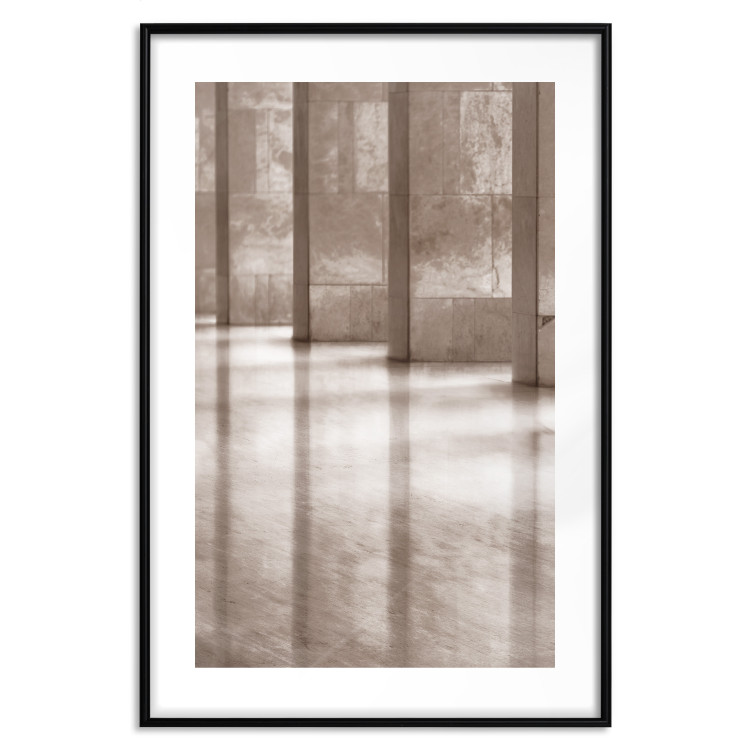 Wall Poster Lighted Corridor - architecture with a stone wall in sepia tones 130767 additionalImage 17