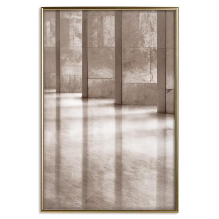 Wall Poster Lighted Corridor - architecture with a stone wall in sepia tones 130767 additionalImage 21
