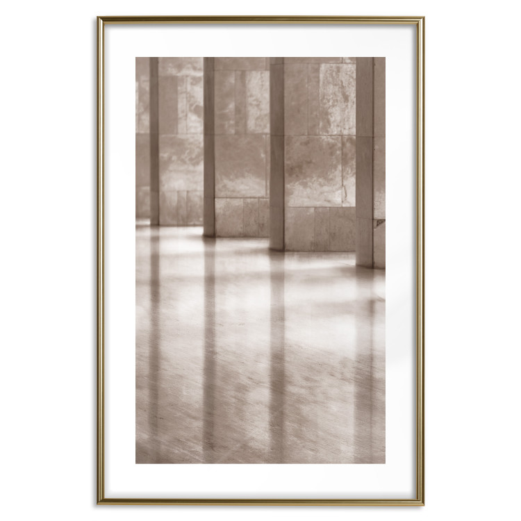 Wall Poster Lighted Corridor - architecture with a stone wall in sepia tones 130767 additionalImage 14
