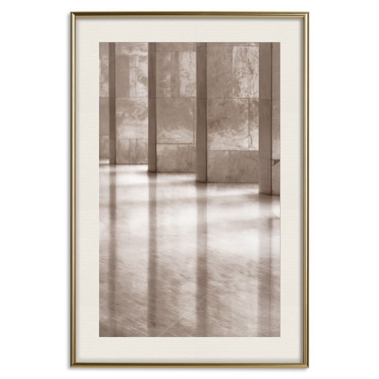 Wall Poster Lighted Corridor - architecture with a stone wall in sepia tones 130767 additionalImage 20