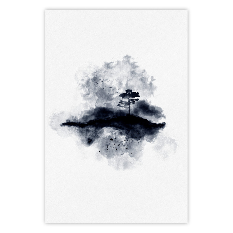 Poster Lonely Tree - abstract landscape of a tree in a circle on a white background 131767