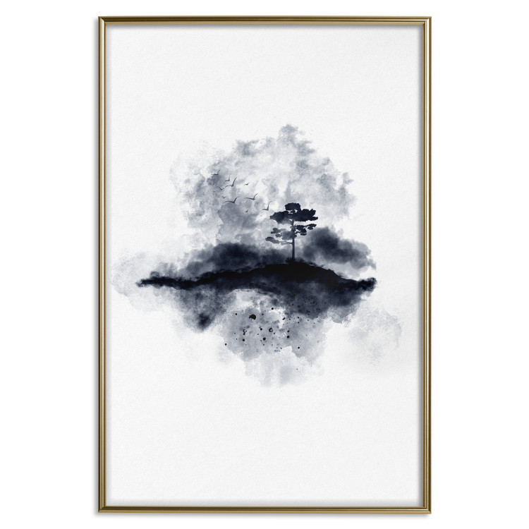 Poster Lonely Tree - abstract landscape of a tree in a circle on a white background 131767 additionalImage 21