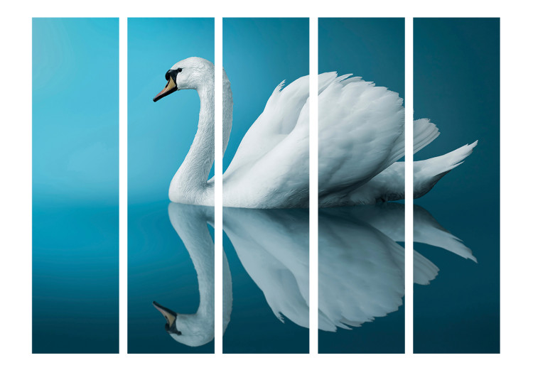 Room Divider Screen Swan - Reflection II (5-piece) - white bird amidst blue water 132567 additionalImage 3