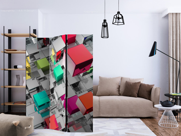 Folding Screen Metal Colors (3-piece) - composition with abstract architecture 132667 additionalImage 4