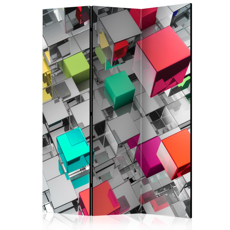 Folding Screen Metal Colors (3-piece) - composition with abstract architecture 132667