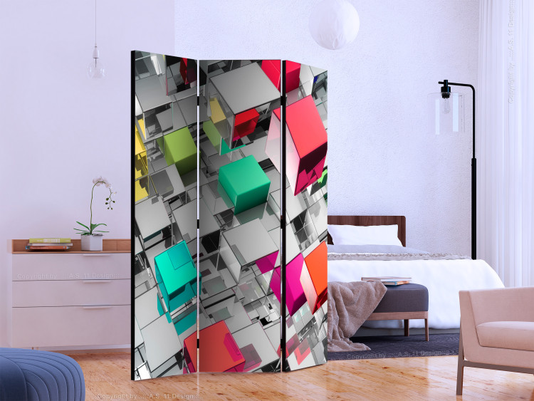 Folding Screen Metal Colors (3-piece) - composition with abstract architecture 132667 additionalImage 2