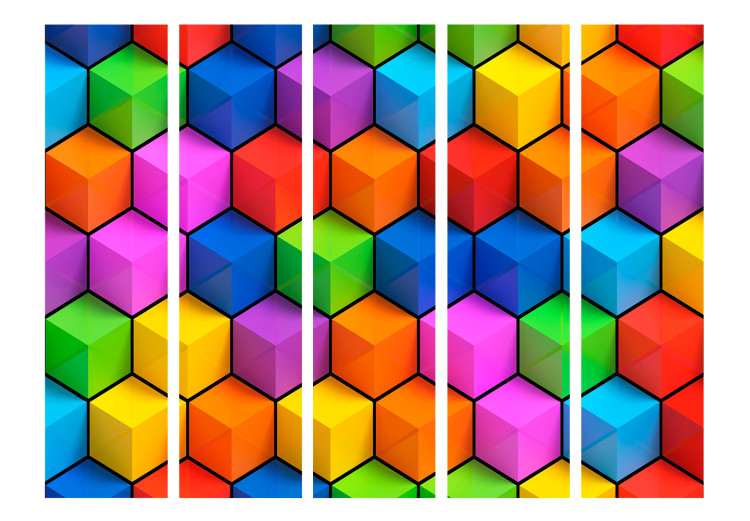 Folding Screen Rainbow Geometry II (5-piece) - colorful 3D geometric pattern 132867 additionalImage 3