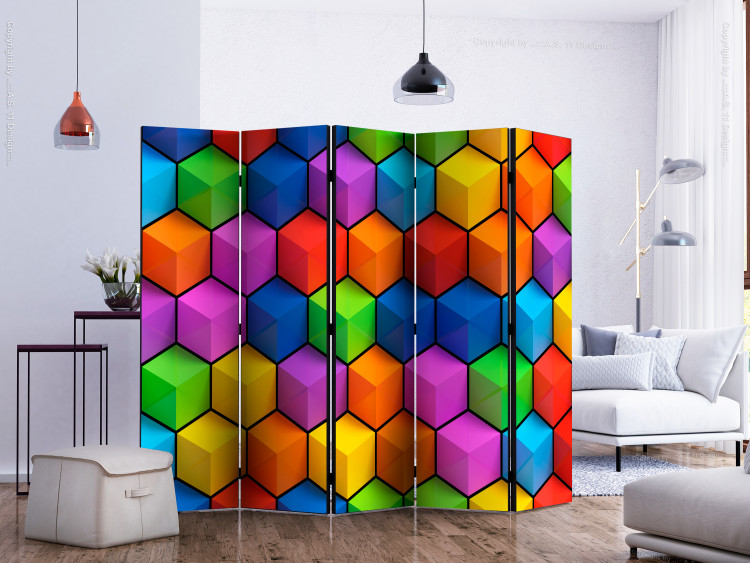 Folding Screen Rainbow Geometry II (5-piece) - colorful 3D geometric pattern 132867 additionalImage 2