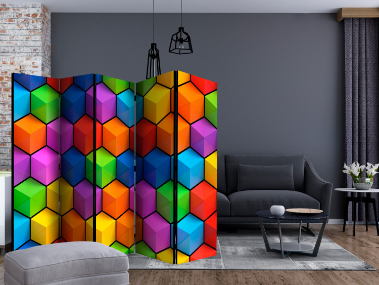 Folding Screen Rainbow Geometry II (5-piece) - colorful 3D geometric pattern 132867 additionalImage 4