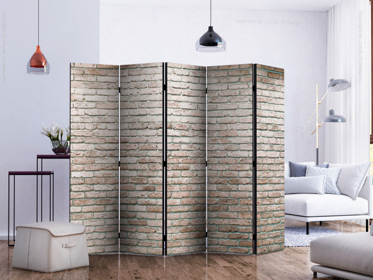 Folding Screen Elegant Brick II (5-piece) - simple composition with an old wall 132967 additionalImage 2