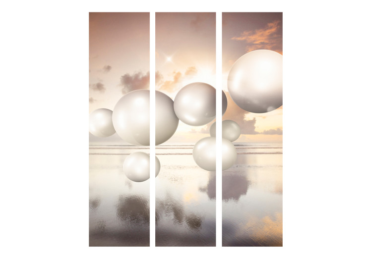 Folding Screen Morning Jewels (3-piece) - 3D abstraction with spheres on a water background 133067 additionalImage 3