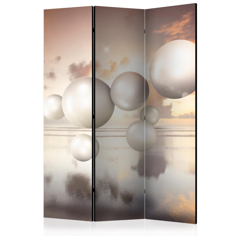 Folding Screen Morning Jewels (3-piece) - 3D abstraction with spheres on a water background 133067