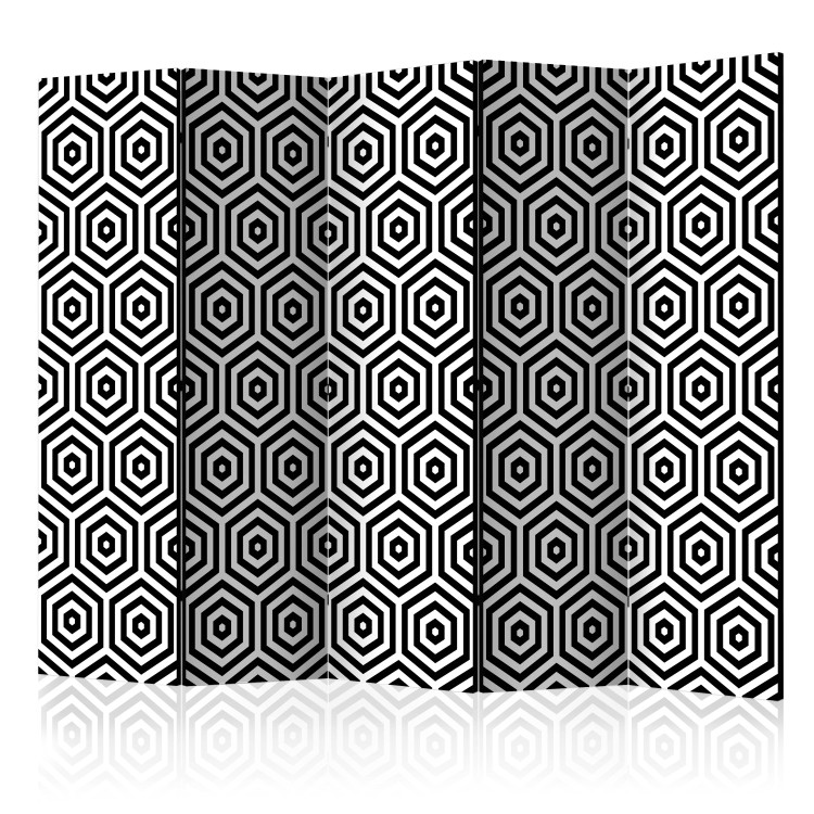 Room Separator Black and White Hypnosis II (5-piece) - composition in geometric pattern 133167