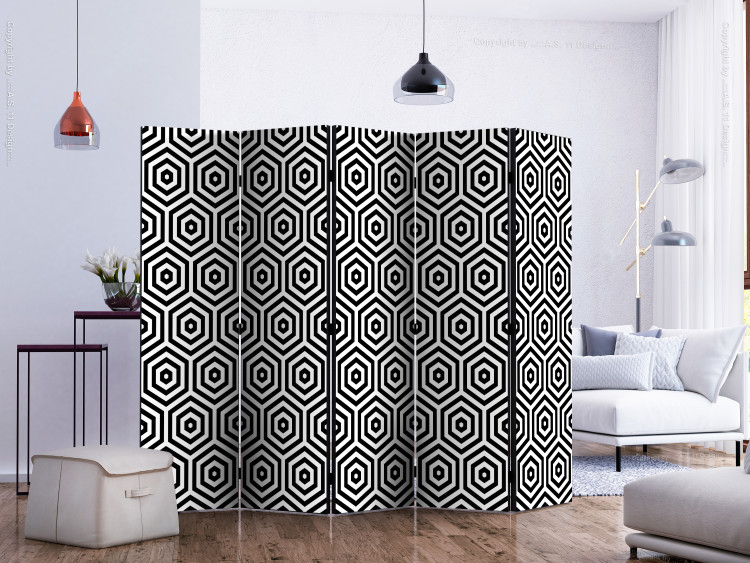 Room Separator Black and White Hypnosis II (5-piece) - composition in geometric pattern 133167 additionalImage 2