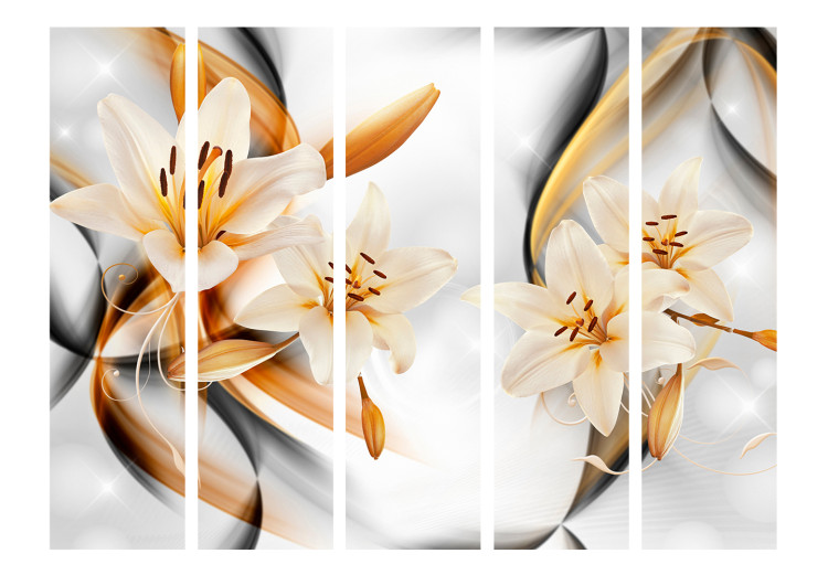 Folding Screen Lily's Innocence II - plant with yellow flowers in an illusion motif 133767 additionalImage 3