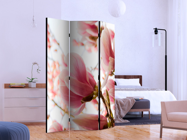 Room Divider Screen Pink Magnolia - plant with pink flowers against a bright sky 133967 additionalImage 2