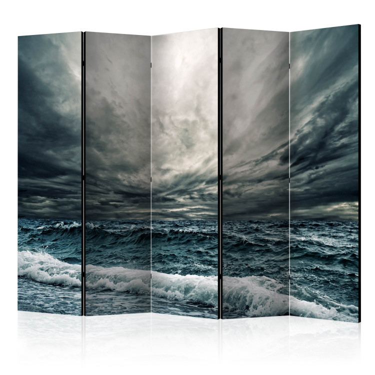 Room Divider Ocean Waves II (5-piece) - turbulent waves against a dark sky 134167