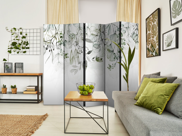 Room Separator Misty Nature - Green II (5-piece) - Delicate plants on white 136167 additionalImage 4