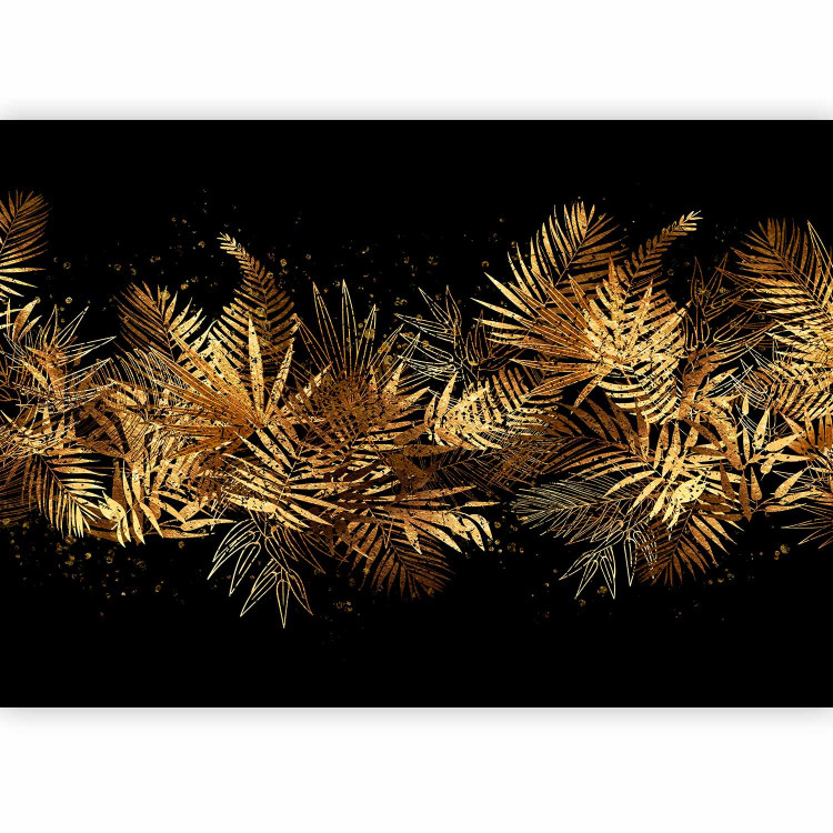 Photo Wallpaper Jungle and plume - golden tropical leaves motif on black background 143167 additionalImage 5
