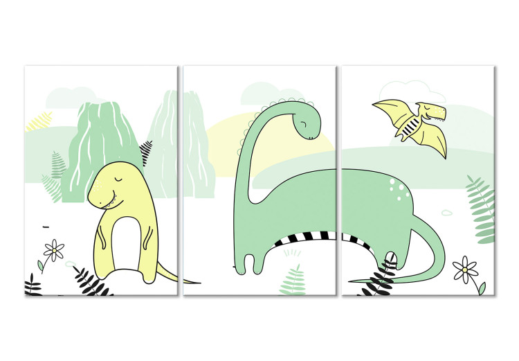 Canvas Print Charming Dinosaurs (3-piece) - illustration of animals for children 143667