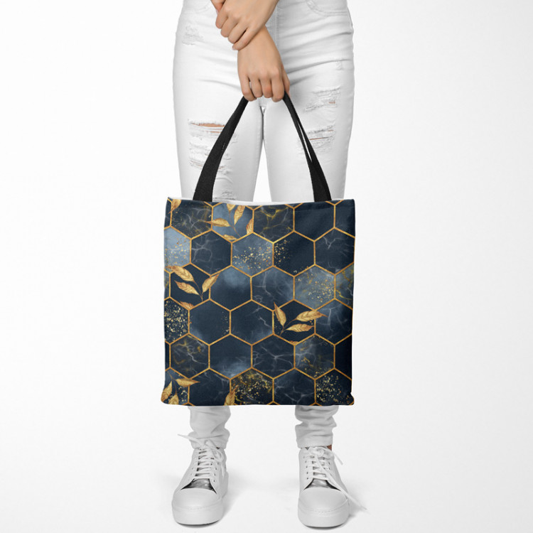 Shopping Bag Geometry and leaves - composition in shades of blue and gold 147467 additionalImage 2