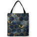 Shopping Bag Geometry and leaves - composition in shades of blue and gold 147467