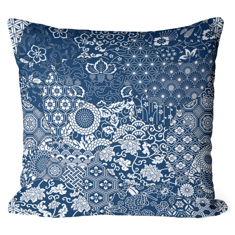 Decorative Microfiber Pillow Floral mosaic - composition in shades of blue and white cushions 147667