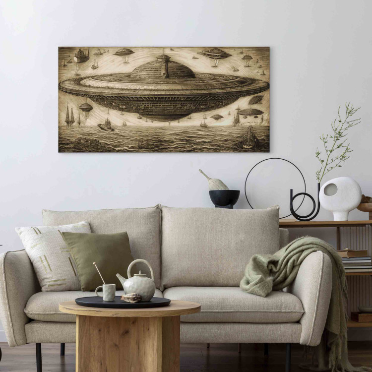 Canvas Print UFO Ship - A Sketch Inspired by the Style of Leonardo Da Vinci 151067 additionalImage 3