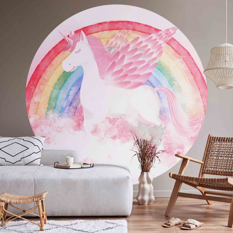 Round wallpaper Rainbow Power of Unicorn - Pink Composition With Winged Animal 151467 additionalImage 2
