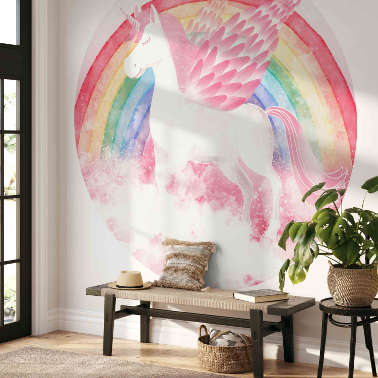 Round wallpaper Rainbow Power of Unicorn - Pink Composition With Winged Animal 151467 additionalImage 3