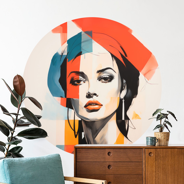 Round wallpaper Shades of Femininity - Portrait of a Woman With Abstract Patches of Color 151667 additionalImage 2