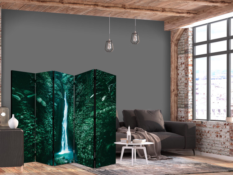 Folding Screen Tropical Waterfall - Landscape in Dark Green II [Room Dividers] 159567 additionalImage 4
