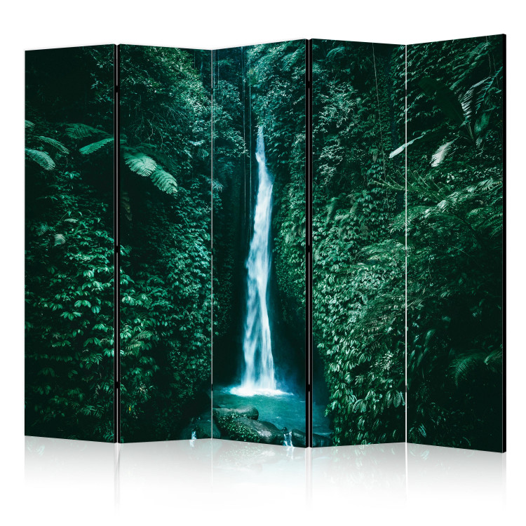 Folding Screen Tropical Waterfall - Landscape in Dark Green II [Room Dividers] 159567
