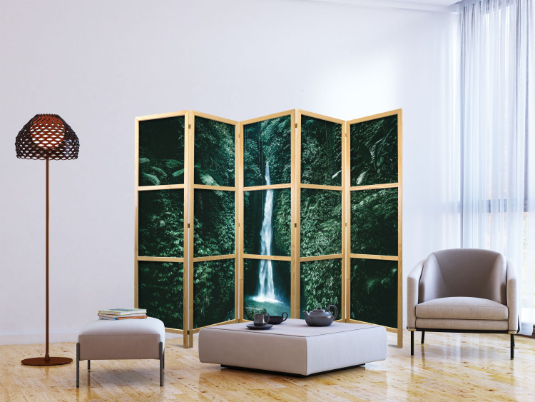 Folding Screen Tropical Waterfall - Landscape in Dark Green II [Room Dividers] 159567 additionalImage 6