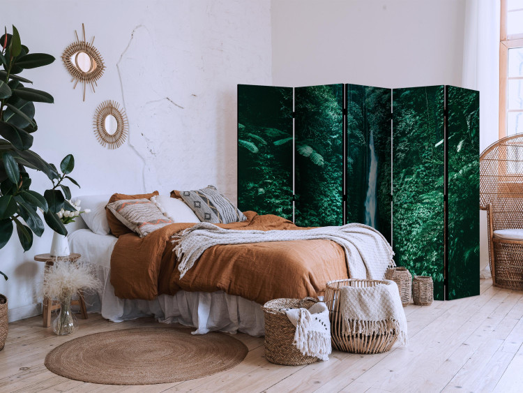 Folding Screen Tropical Waterfall - Landscape in Dark Green II [Room Dividers] 159567 additionalImage 2