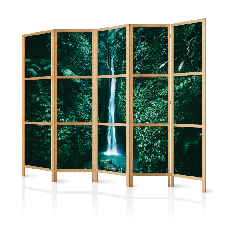 Folding Screen Tropical Waterfall - Landscape in Dark Green II [Room Dividers] 159567 additionalImage 5