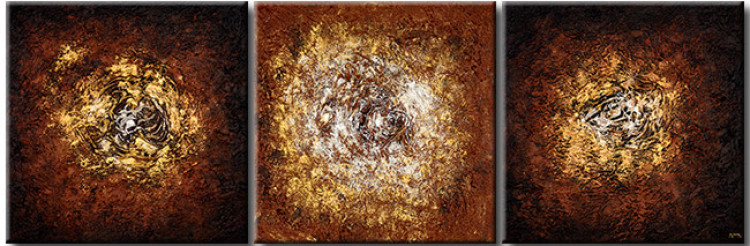 Canvas Fantasy Structures (3-piece) - Brown abstraction with a shimmer effect 48267