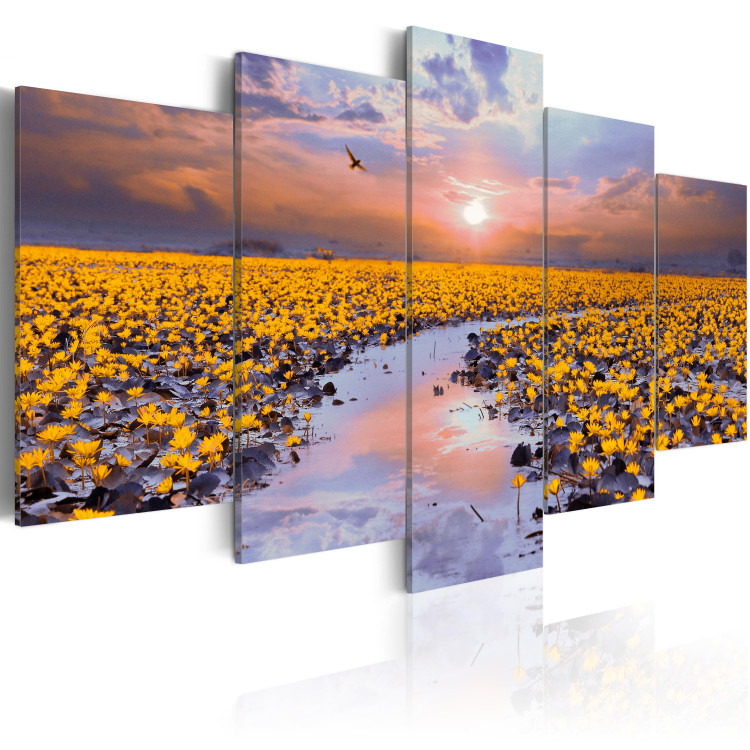 Canvas Flowery river - a landscape full of flowers on the water at sunset 90567 additionalImage 2