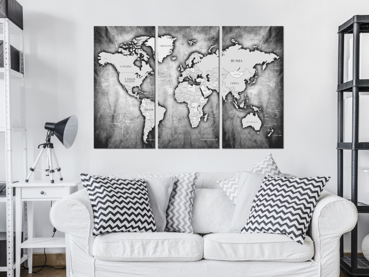 Canvas World Map: Platinum Triptych 91867 additionalImage 3