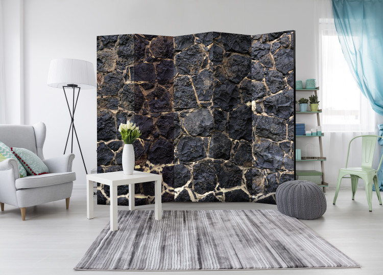 Folding Screen Stone Twilight II - architectural texture of black stones 95367 additionalImage 4
