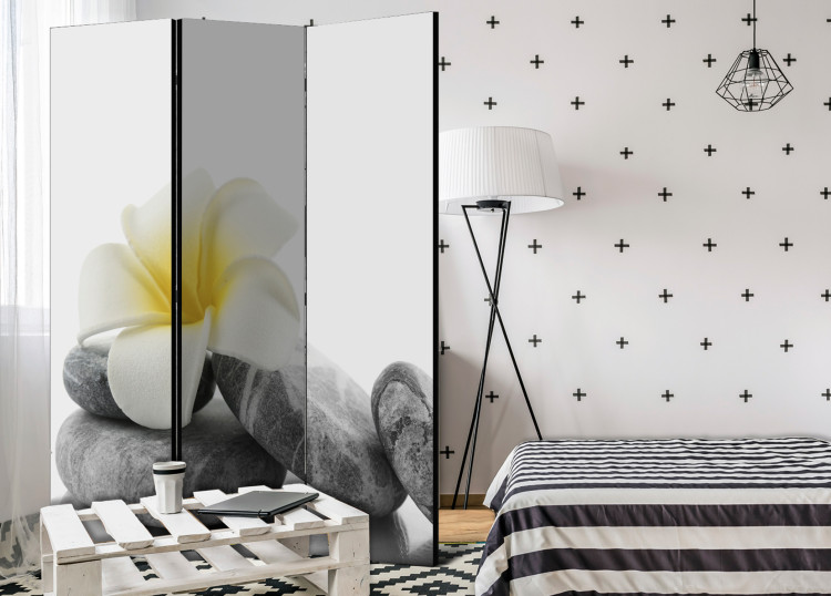 Room Separator White Lotus - white flower on gray stones in oriental style 97967 additionalImage 4